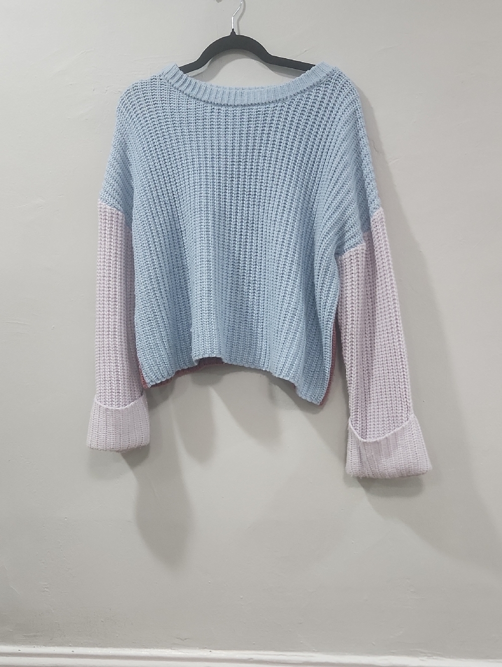 Forever 21 Light Blue and Light Pink Colorblock Waffle Knit Sweater